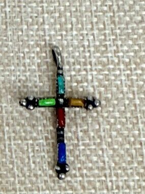 Southwestern/Navajo-style sterling silver inlay cross pendant stone inlay